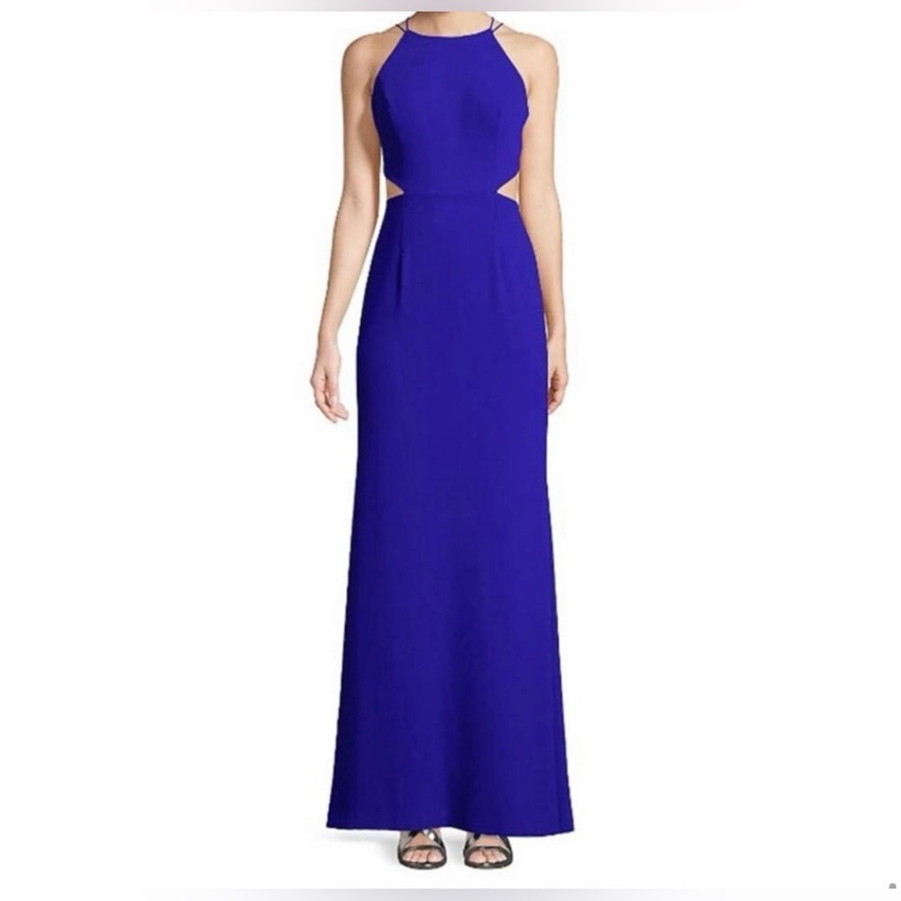 Aidan Mattox-Royal Blue Gown-Size 4-Cutout Open Back Halter-Formal-Wedding-Maxi